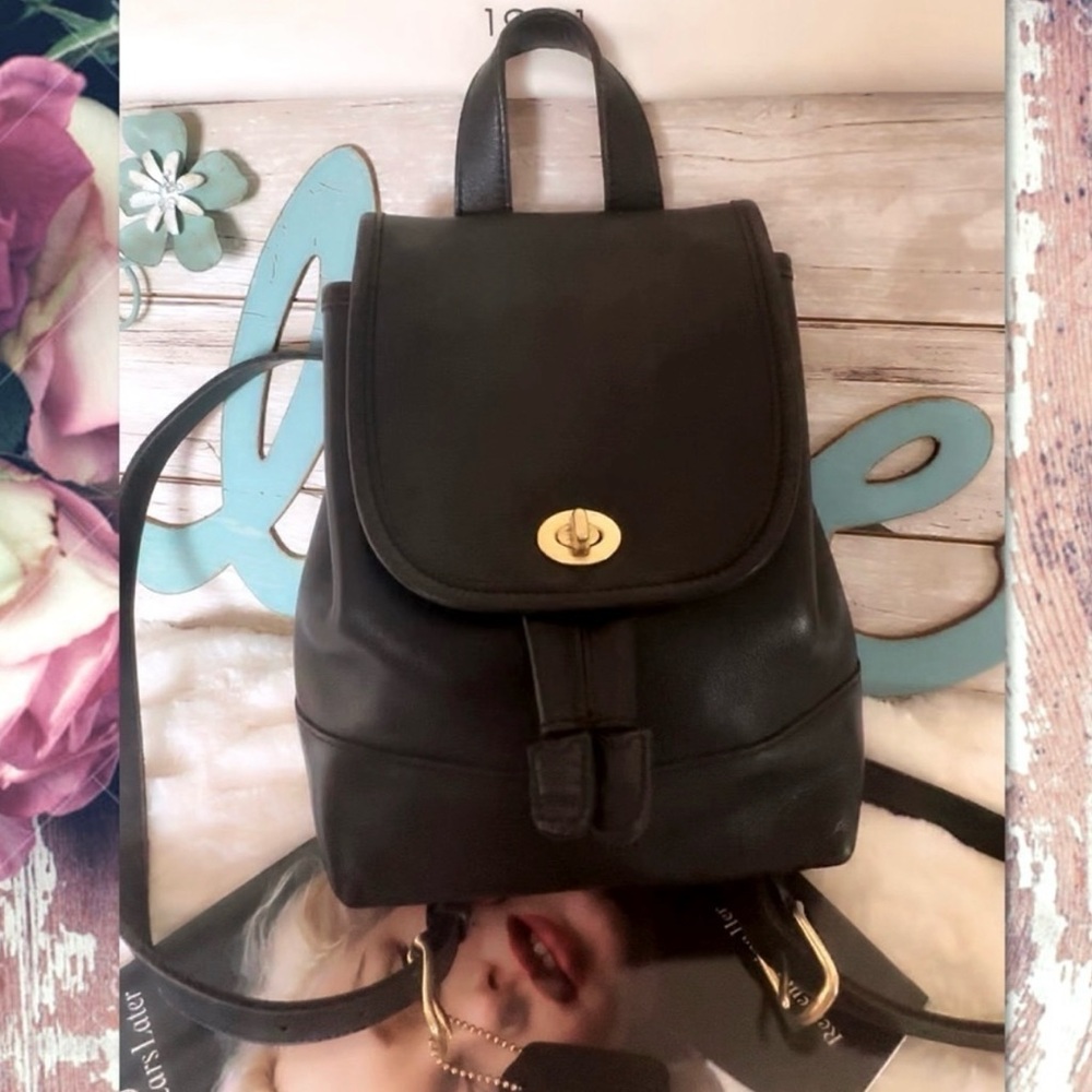 VINTAGE COACH BLACK LEATHER MINI DAYPACK BACKPACK 9960